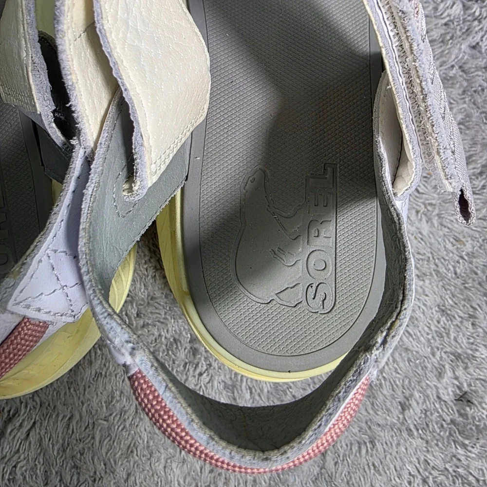 Sorel Explorer Blitz‎ Sandal White Leather Platform Sporty Women 8.5 Excellent